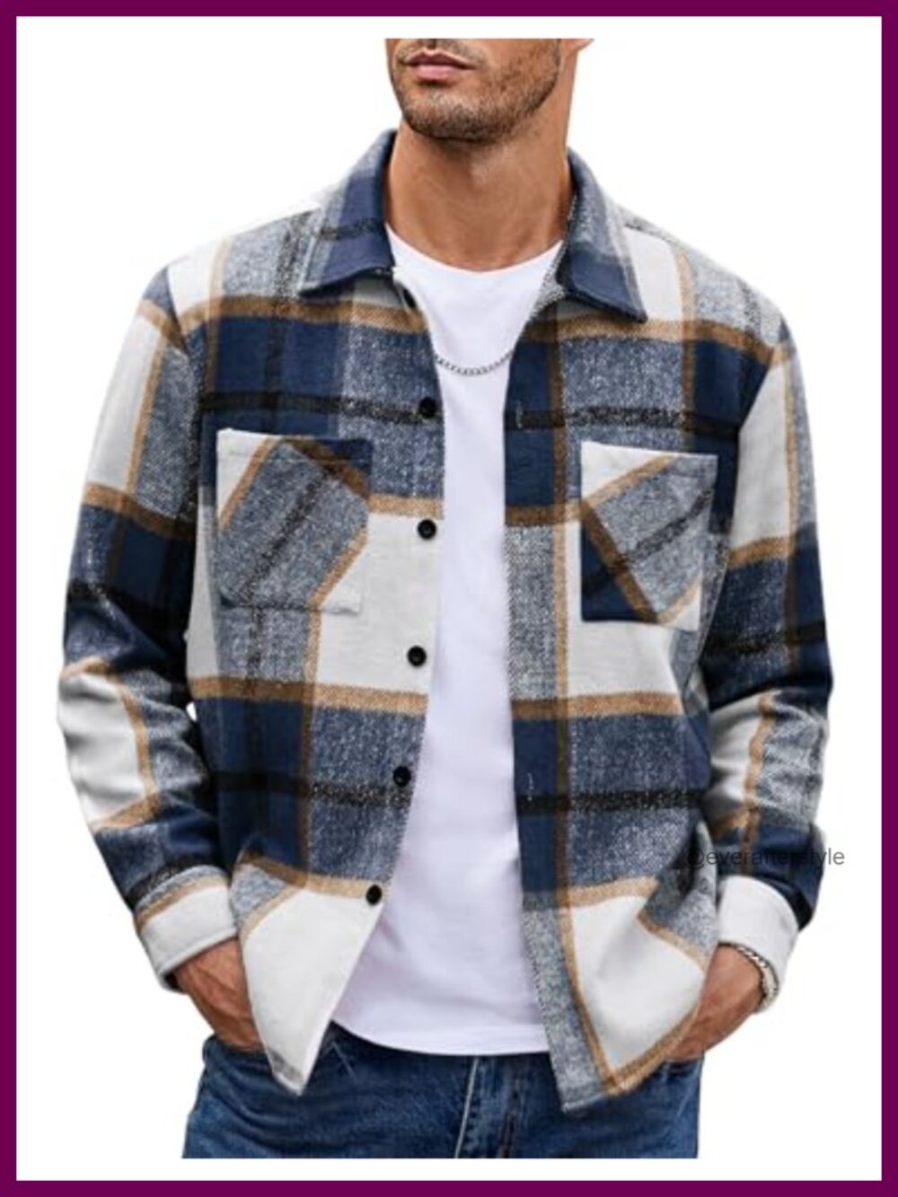 Men's Plaid Flannel Button Down Shirt Jacket Fleece Shacket Long Sleeve